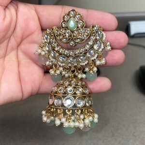 New tikka earrings pink, green and gold